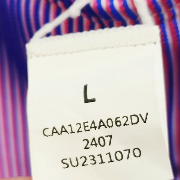 Womens Pink Purple Striped One-Piece Swimsuit Double Straps  Back Cutout Size L - Picture 2 of 5